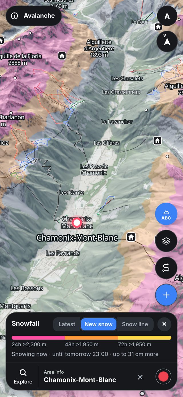 New snow layer around Chamonix: snow expected in the next 24, 48 and 72 hours by elevation